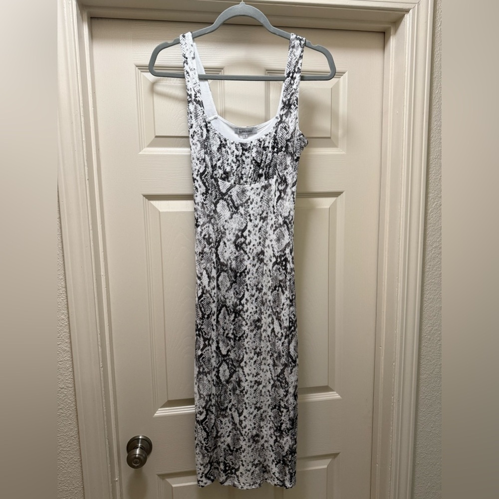 Olivaceous Black & White Snake-Print Tank Dress